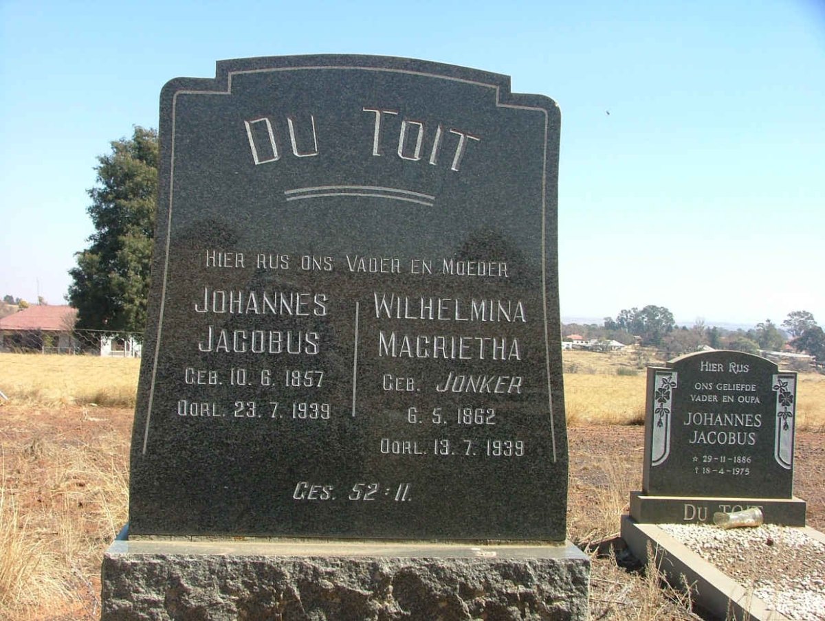 TOIT Johannes Jacobus, du 1857-1939 &amp; Wilhelmina Magrietha JONKER 1862-1939