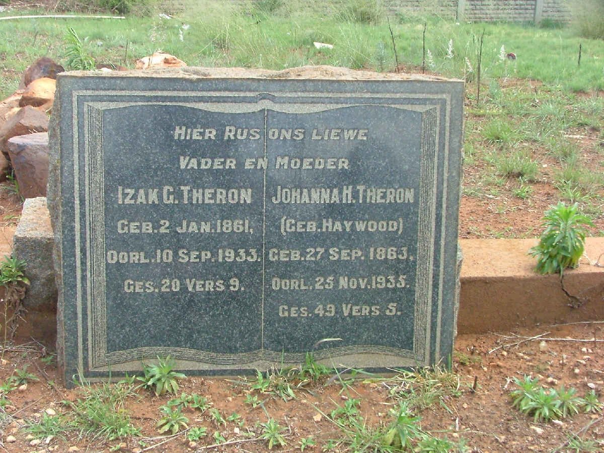 THERON Izak G. 1861-1933 &amp; Johanna H. HAYWOOD 1863-1935