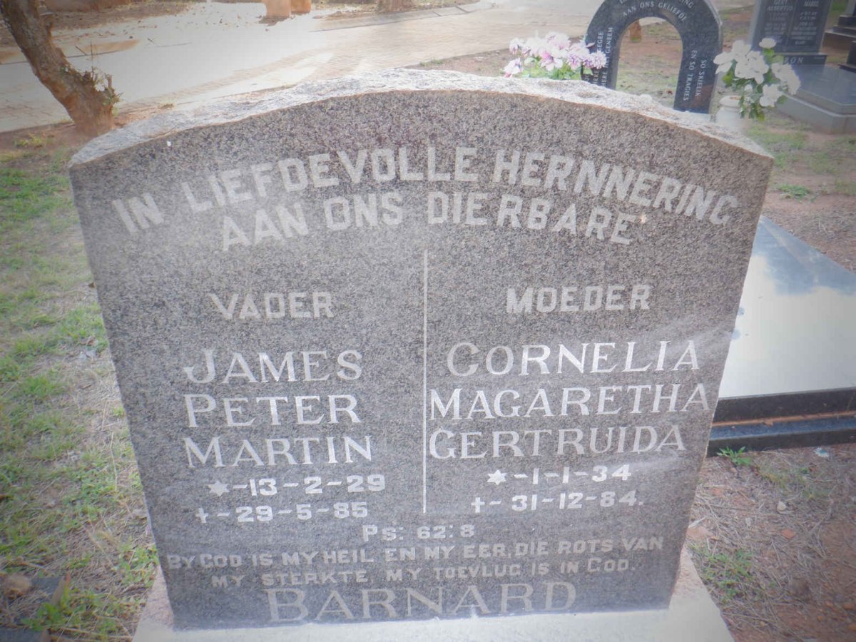 BARNARD James Peter Martin 1929-1985 &amp; Cornelia Magaretha Gertruida 1934-1984