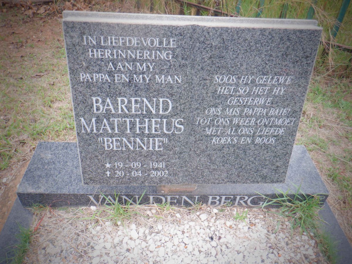 BERG Barend Mattheus, van den 1941-2002
