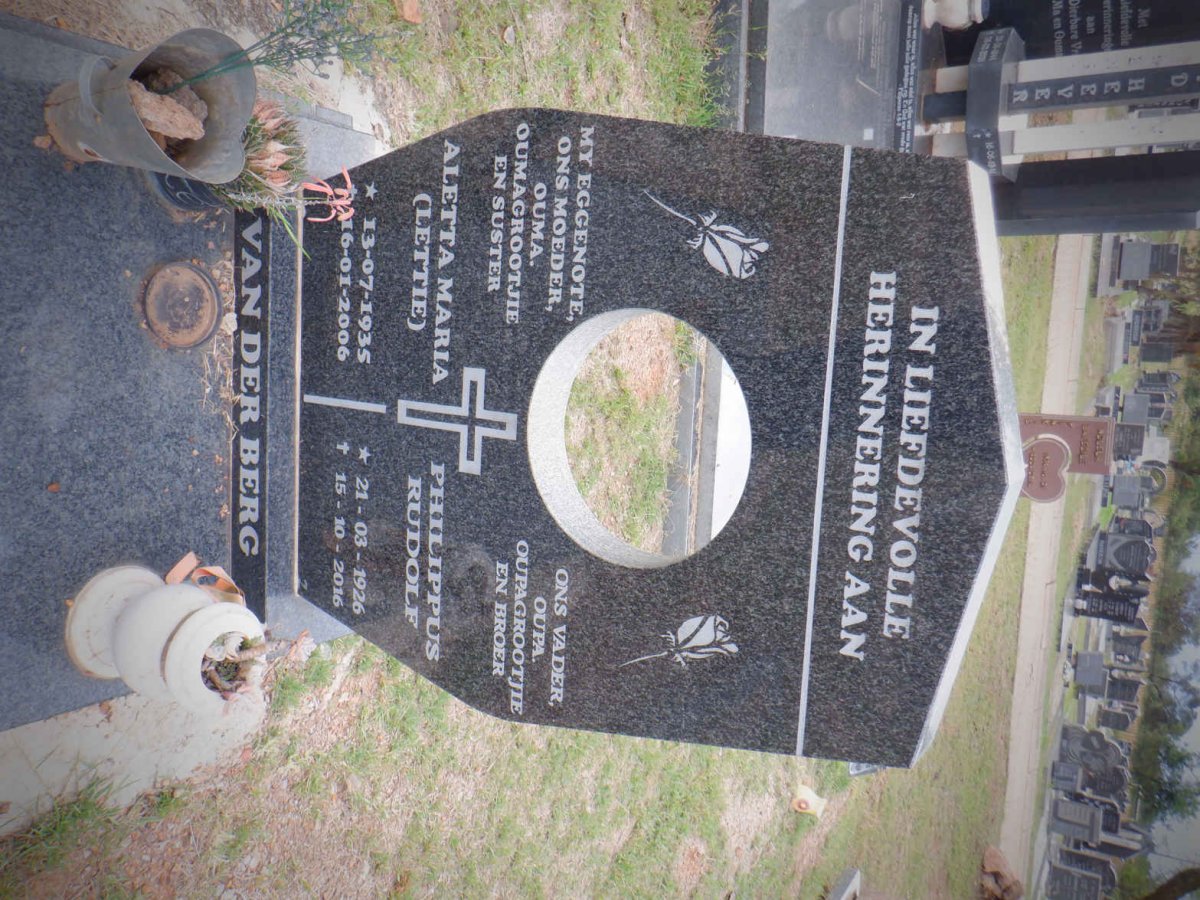 BERG Philippus Rudolf, van der 1926-2016 &amp; Aletta Maria 1935-2006