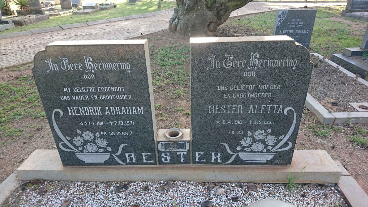 BESTER Hendrik Abraham 1911-1971 &amp; Hester Aletta 1916-1991