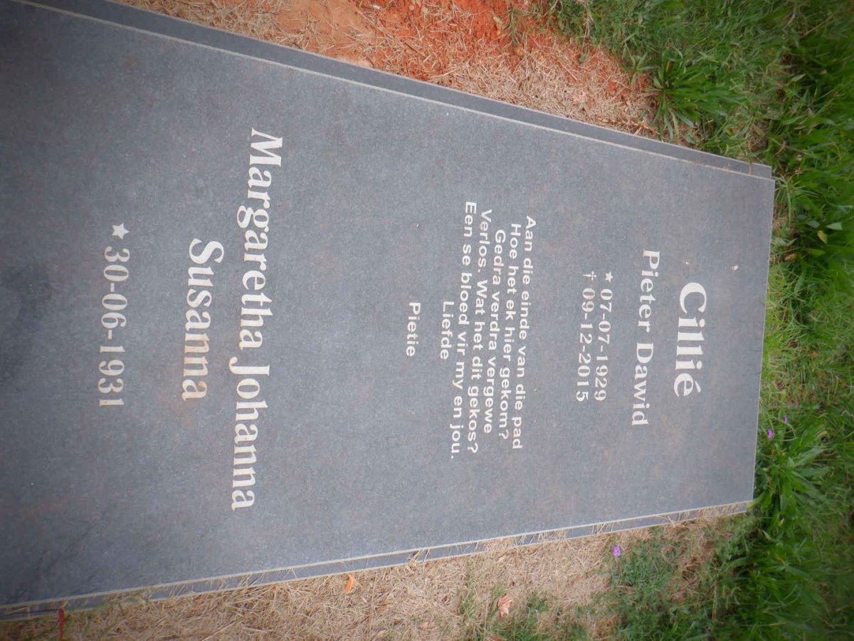 CILLIE Pieter Dawid 1929-2015 &amp; Margaretha Johanna Susanna 1931-