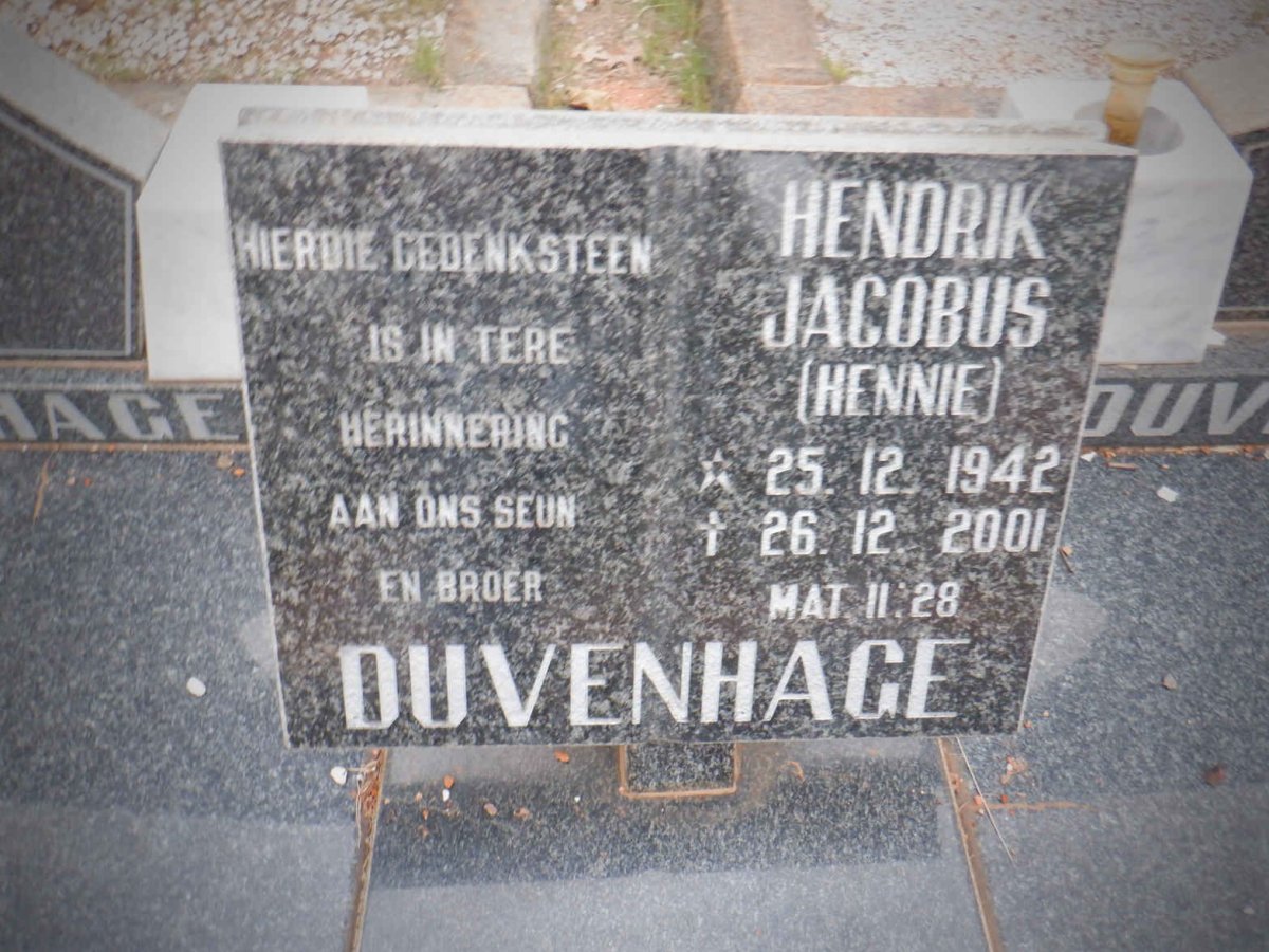 DUVENHAGE Hendrik Jacobus 1942-2001