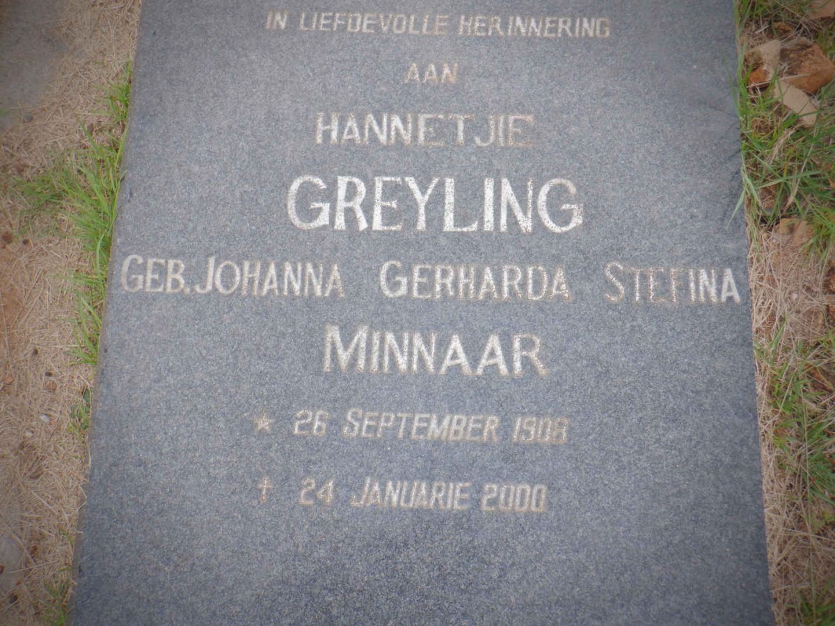 GREYLING Johanna Gerharda Stefina MINNAAR 1908-2000