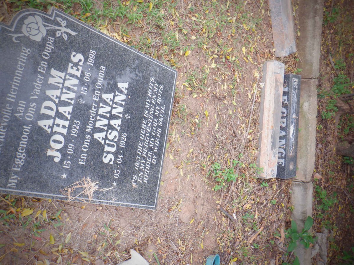 GRANGE Adam Johannes, le 1923-1998 &amp; Anna Susanna 1926-