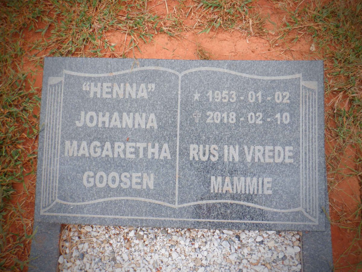 GOOSEN Johanna Magaretha 1953-2018