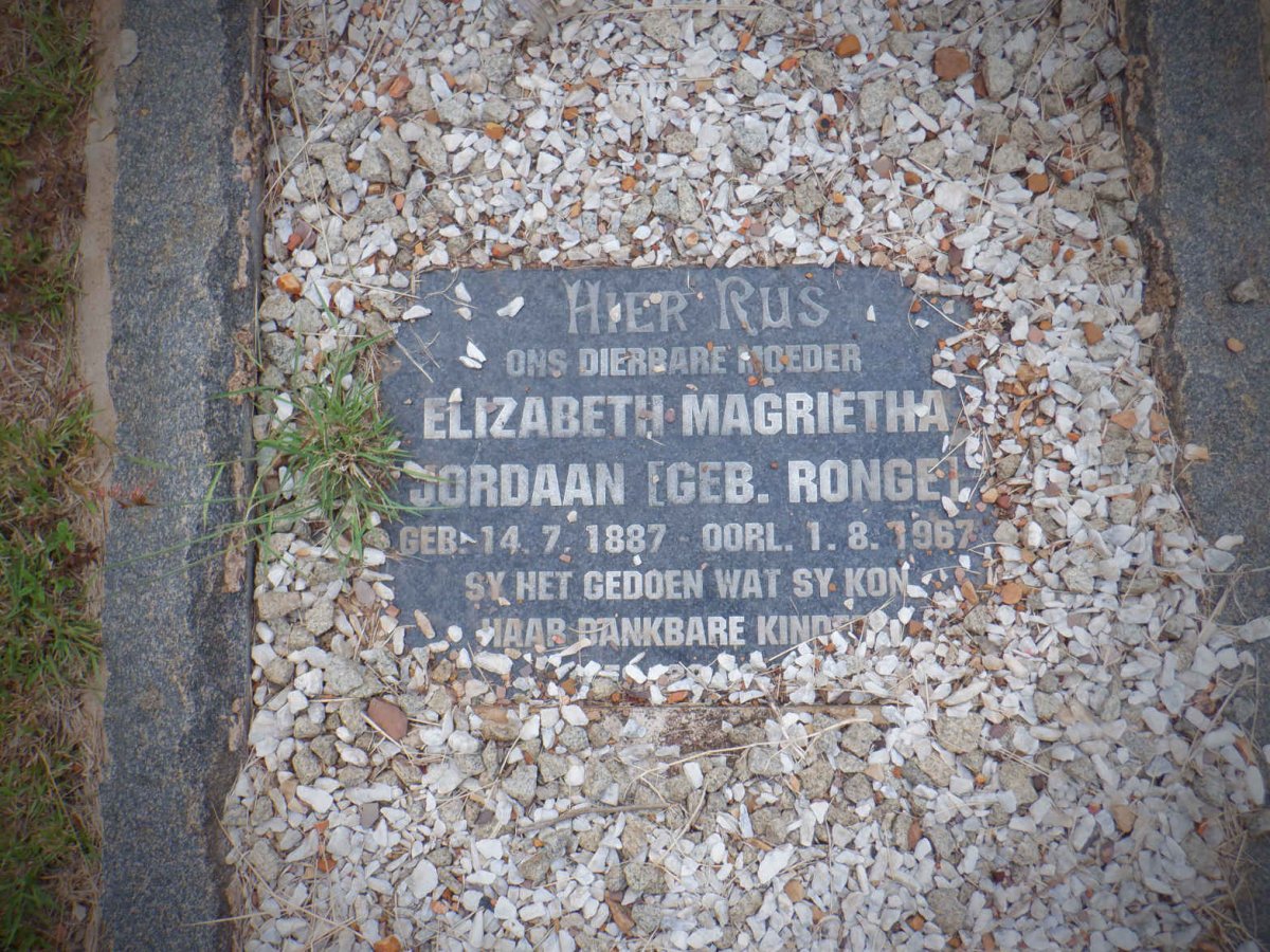 JORDAAN Elizabeth Magrietha nee RONGE 1887-1967