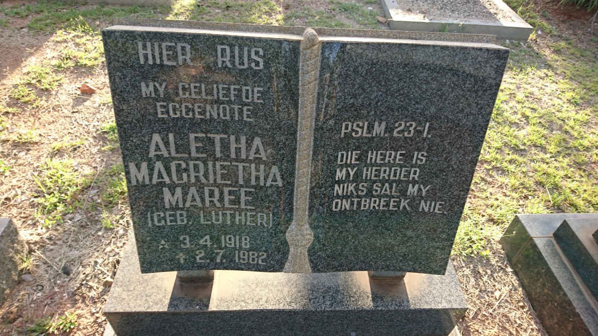 MAREE Barend Johannes 1913-1988 &amp; Aletha Magrietha LUTHER 1918-1982