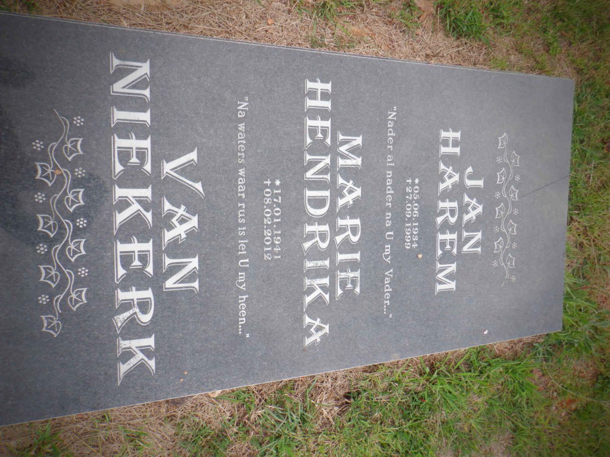 NIEKERK Jan Harem, van 1934-1999 &amp; Marie Hendrika 1941-2012