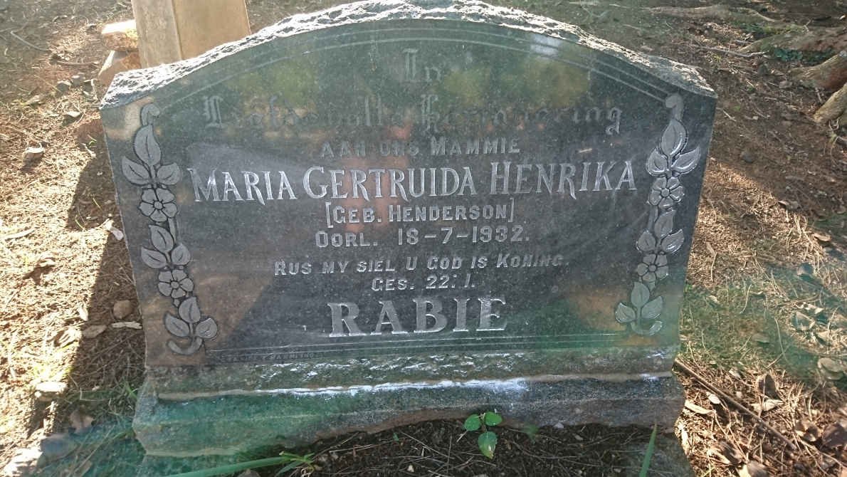 RABIE Maria Gertruida Hendrika nee HENDERSON -1932