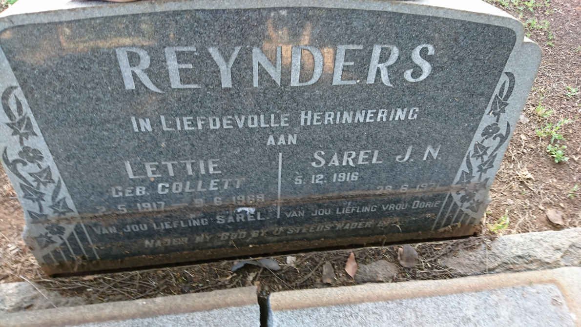 REYNDERS Sarel J.N. 1916-1971 &amp; Lettie COLLETT 1917-1969