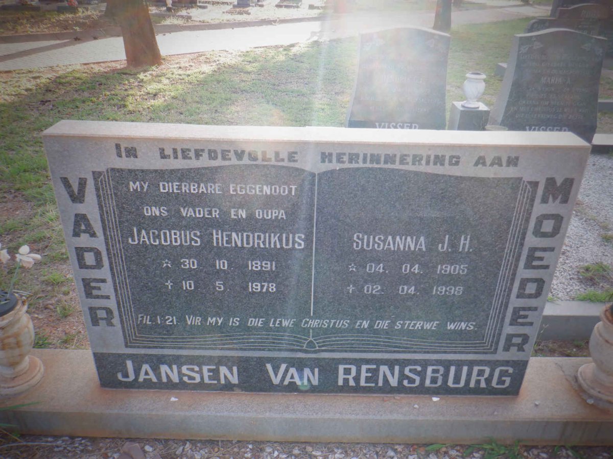 RENSBURG Jacobus Hendrikus, Jansen van 1891-1978 &amp; Susanna J.H. 1905-1998