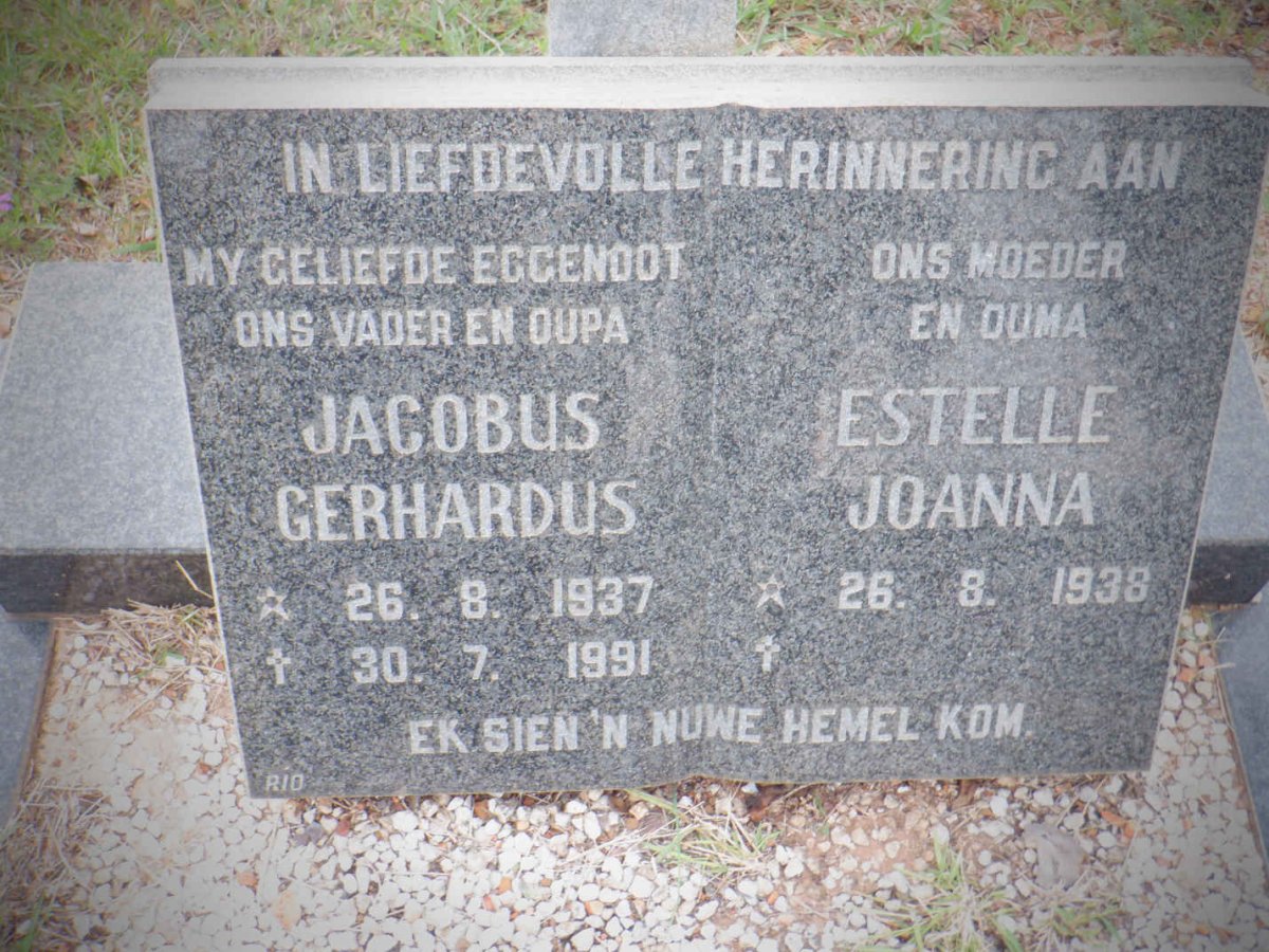 ROUX Jacobus Gerhardus, le 1937-1991 &amp; Estelle Joanna 1938-