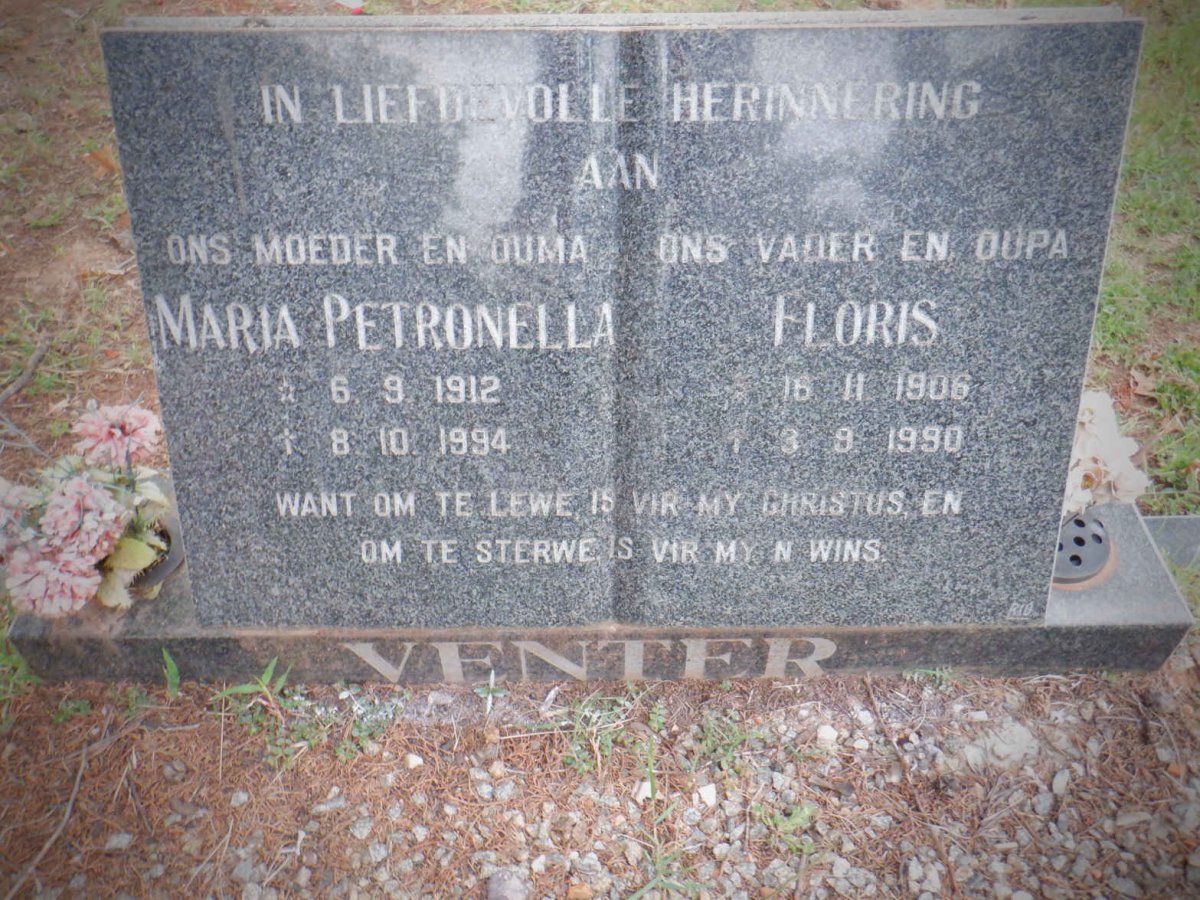 VENTER Floris 1906-1990 &amp; Maria Petronella 1912-1994