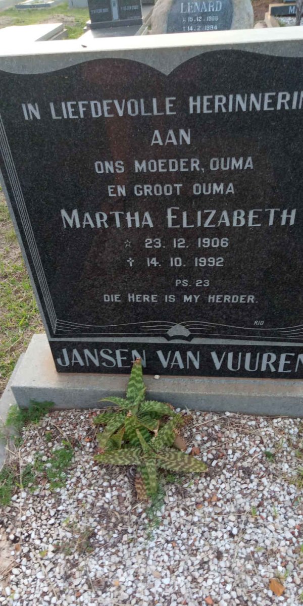 VUUREN Martha Elizabeth, Jansen van 1906-1992