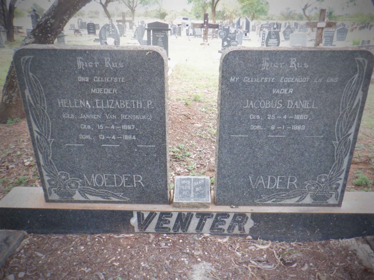 VENTER Jacobus Daniel 1880-1983 &amp; Helena Elizabeth P. JANSEN VAN RENSBURG 1887-1984