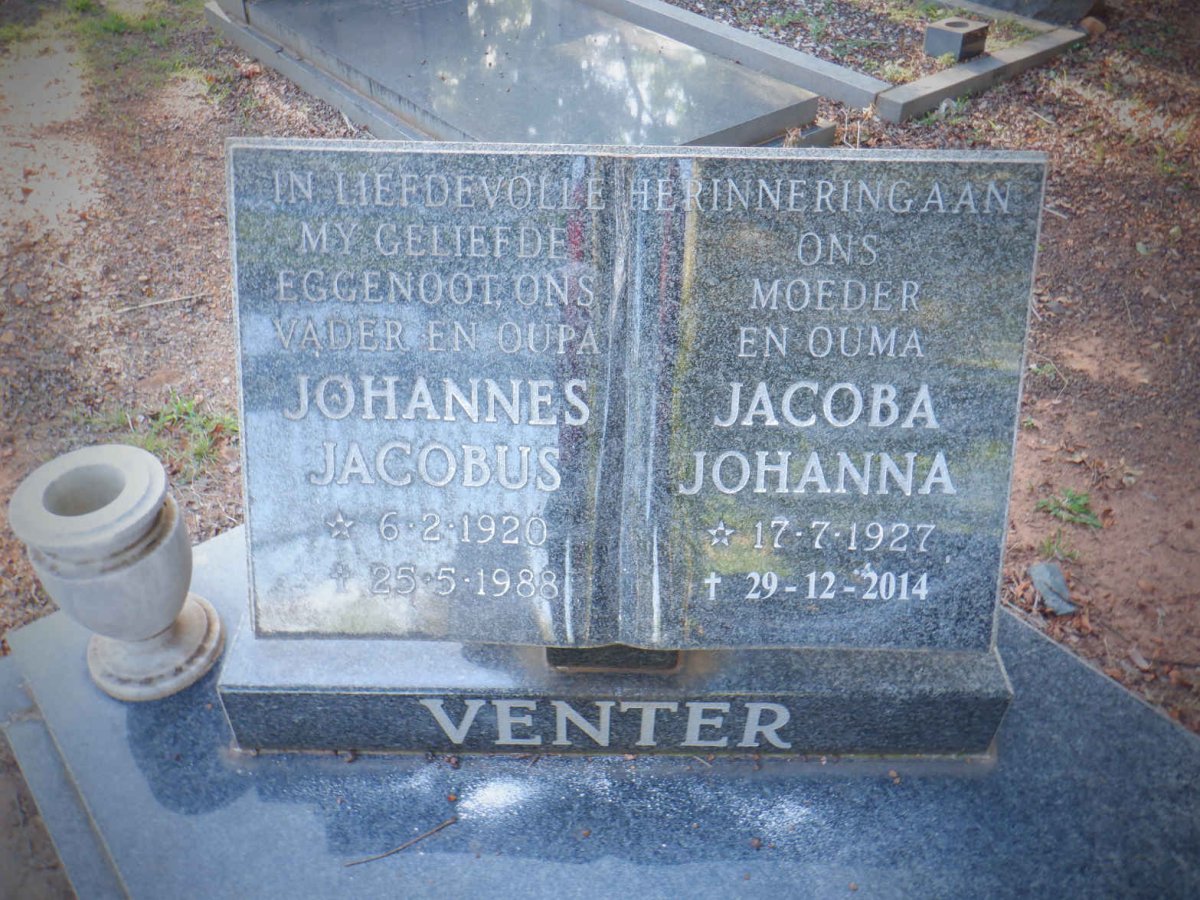 VENTER Johannes Jacobus 1920-1988 &amp; Jacoba Johanna 1927-2014