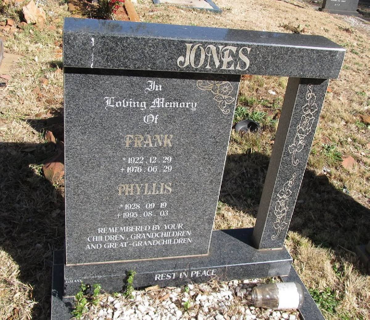 JONES Frank 1922-1976 &amp; Phyllis 1928-1995