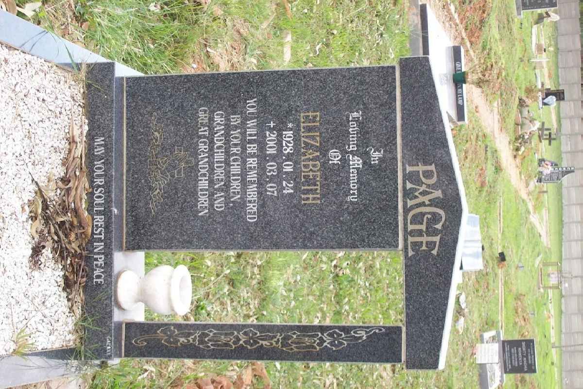PAGE Elizabeth 1928-2001
