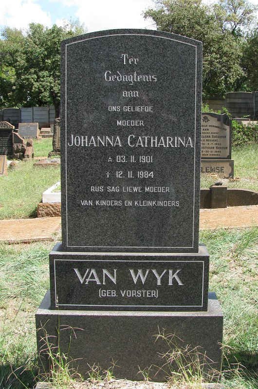 WYK Johanna Catharina, van nee VORSTER 1901-1984