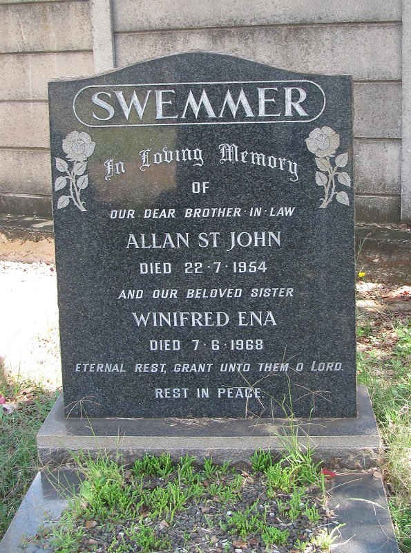 SWEMMER Allan St. John -1954 &amp; Winifred Ena -1968
