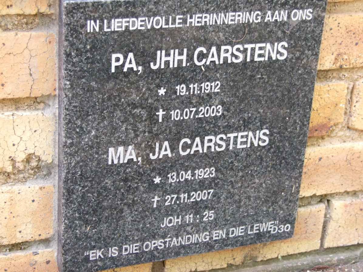 CARSTENS J.H.H. 1912-2003 &amp; J.A. 1923-2007