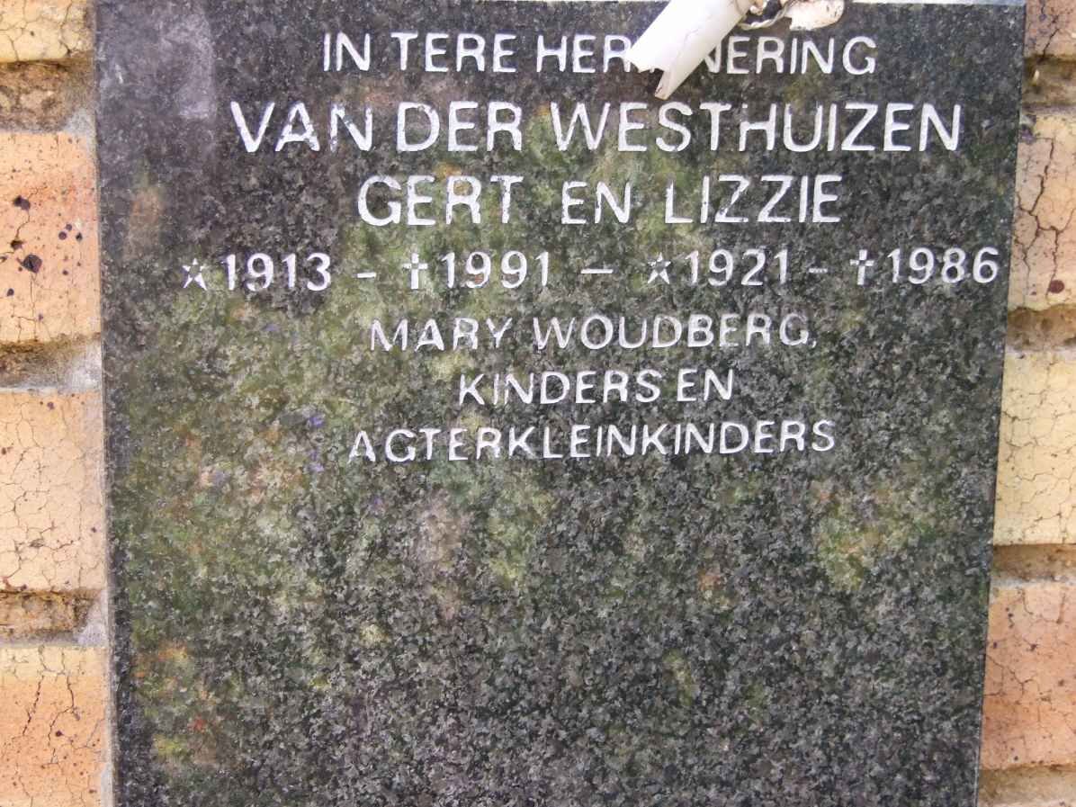 WESTHUIZEN Gert, van der 1913-1991 &amp; Lizzie 1921-1986