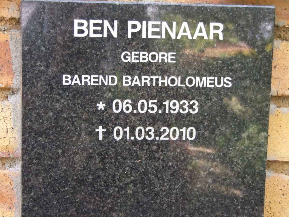 PIENAAR Barend Bartholomeus 1933-2010