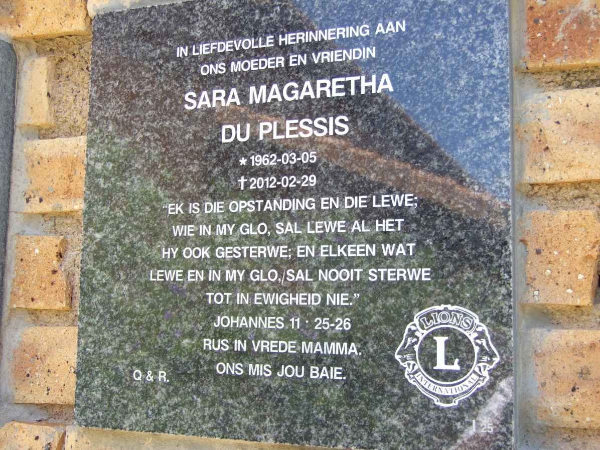 PLESSIS Sara Magaretha, du 1962-2012