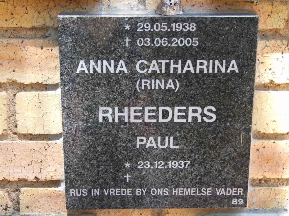RHEEDERS Paul 1937- &amp; Anna Catharina 1938-2005