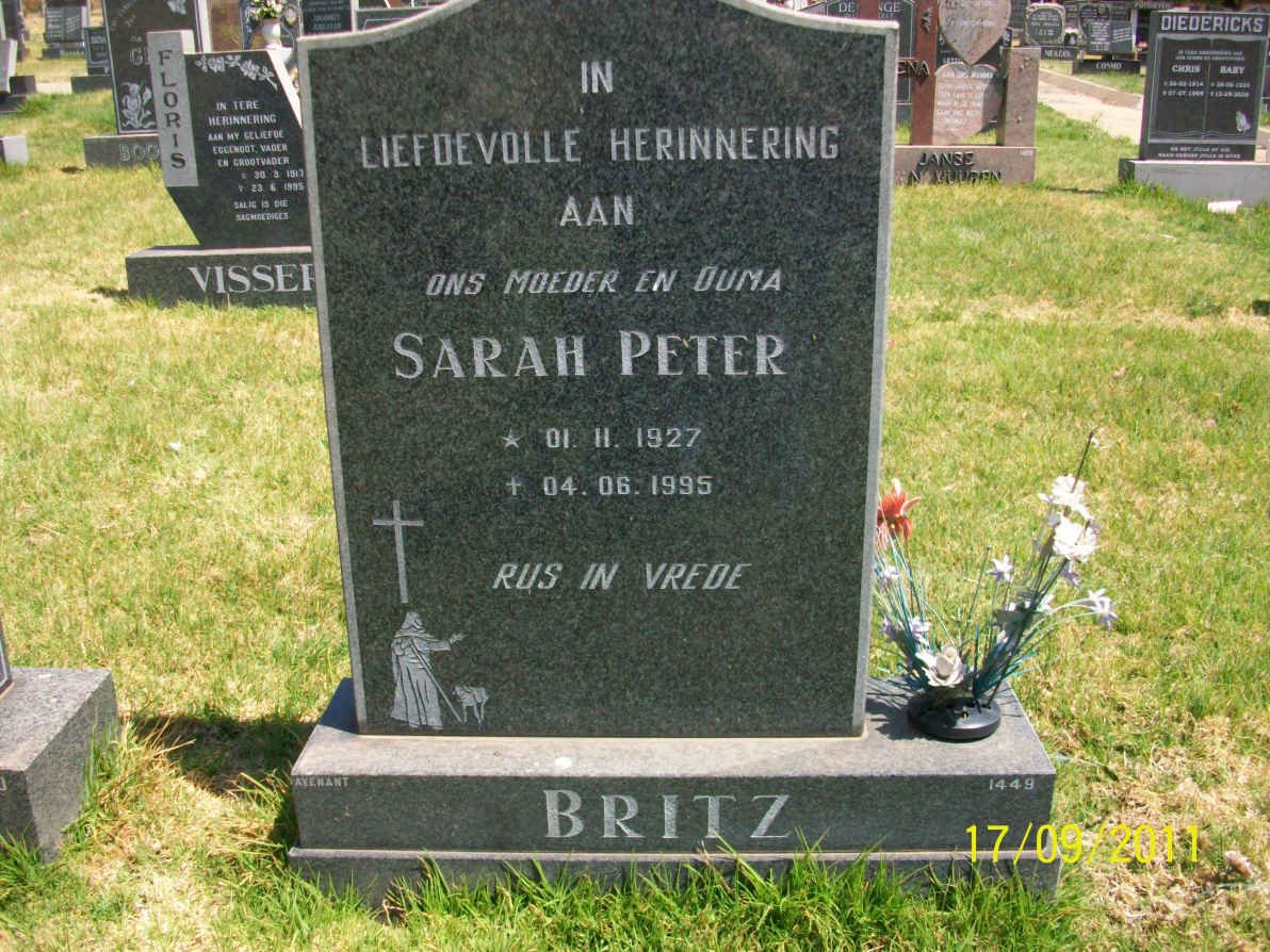 BRITZ Sarah Peter 1927-1995