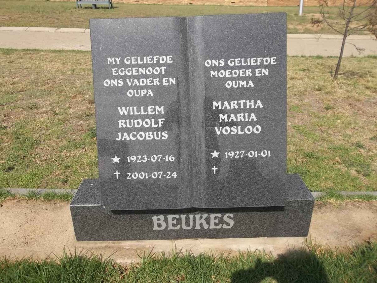BEUKES Willem Rudolf Jacobus 1923-2001 &amp; Martha Maria VOSLOO 1927-