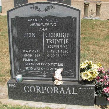 CORPORAAL Hein 1913-1997 &amp; Gerrigje Trijntje 1920-1999