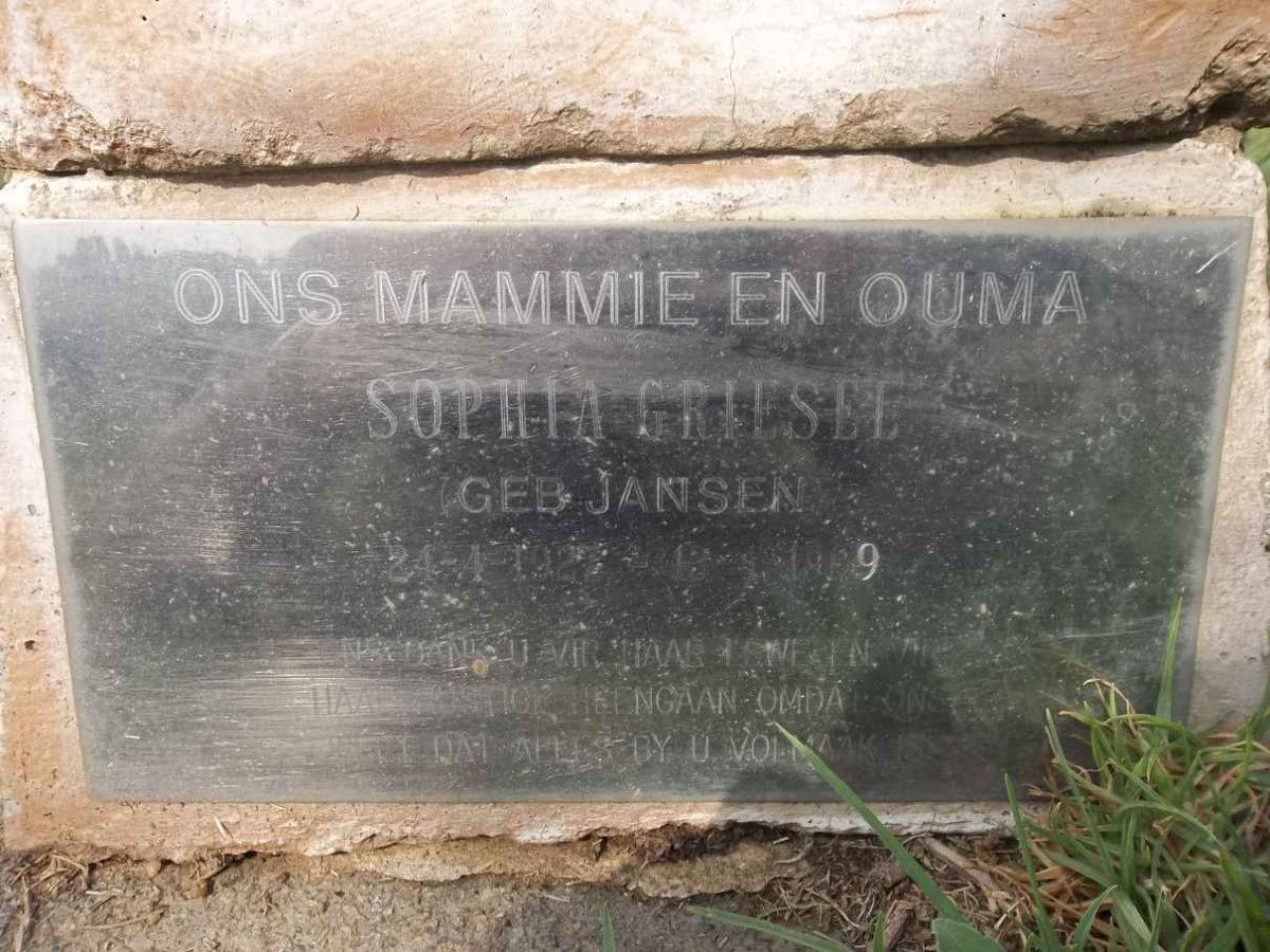 GRIESEL Sophia nee JANSEN 192?-1999
