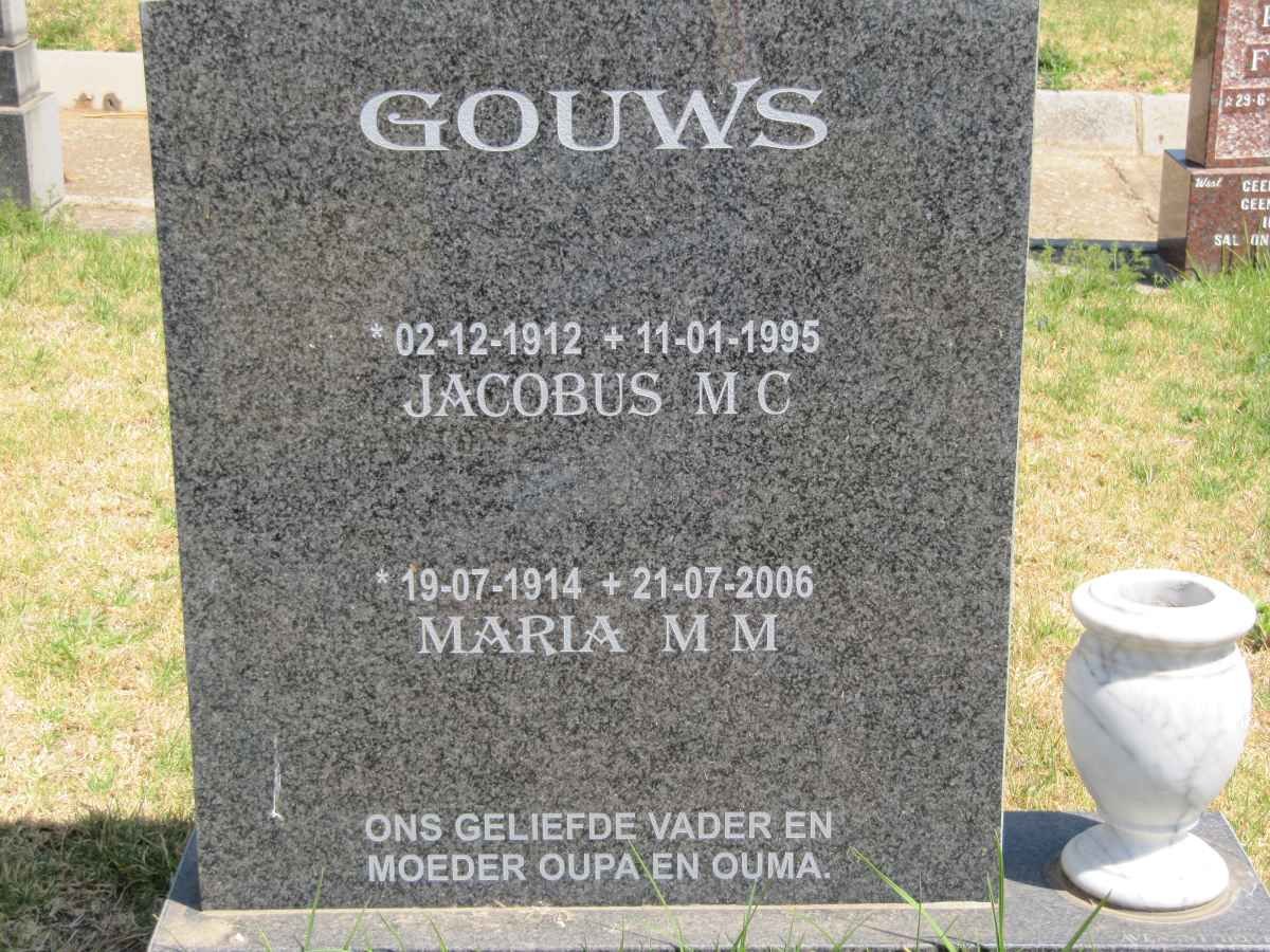 GOUWS Jacobus M.C. 1912-1995 &amp; Maria M.M. 1914-2006
