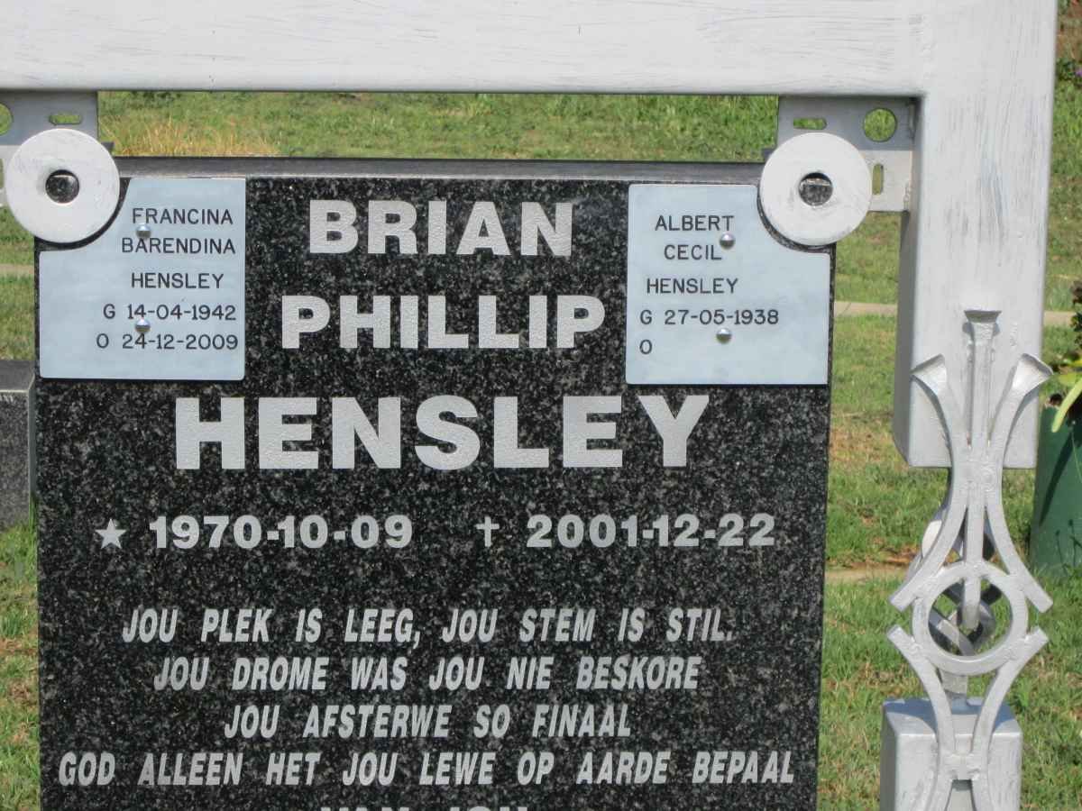 HENSLEY Albert Cecil 1938- &amp; Francina Barendina 1942-2009 :: HENSLEY Brian Phillip 1970-2001