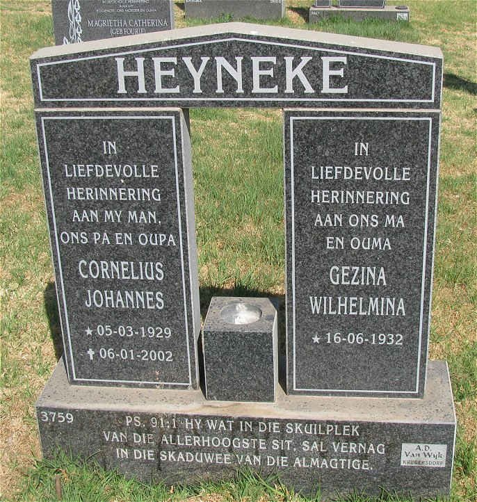 HEYNEKE Cornelius Johannes 1929-2002 &amp; Gezina Wilhelmina  1932-
