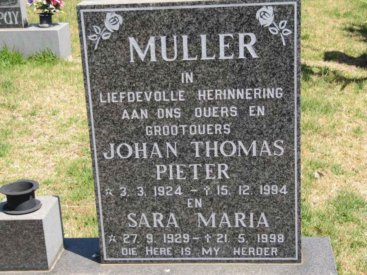 MULLER Johan Thomas Pieter 1924-1994 &amp; Sara Maria 1929-1998