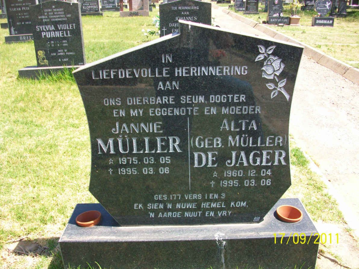 MÜLLER Jannie 1975-1995 :: DE JAGER Alta nee MÜLLER 1960-1995