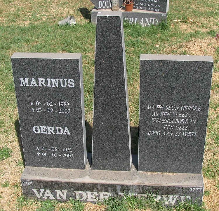 MERWE Marinus, van der 1983-2002 &amp;  Gerda 1961-2003