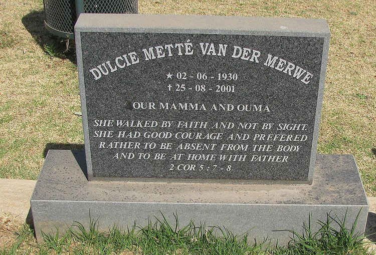 MERWE Dulcie Metté, van der 1930-2001