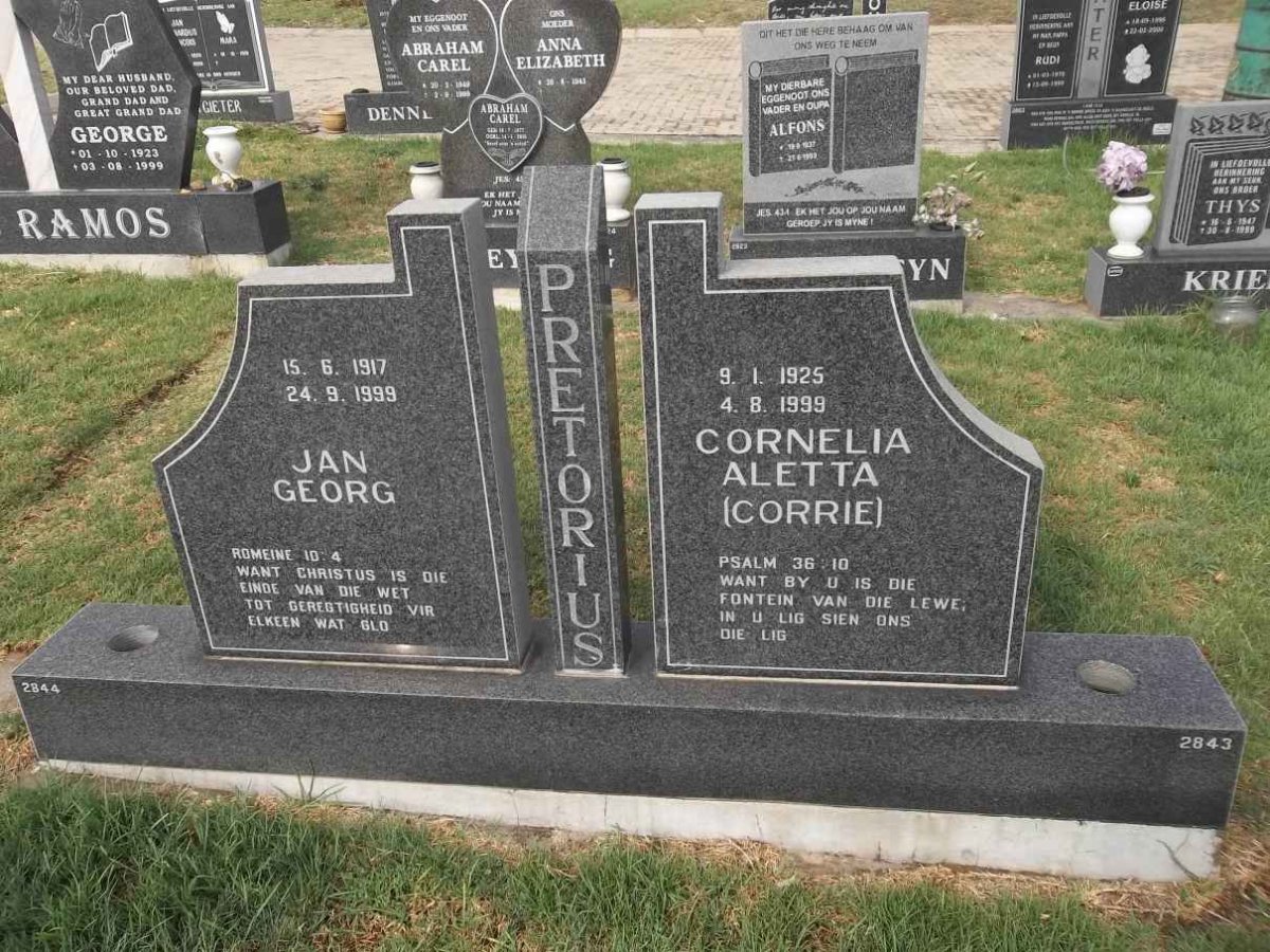 PRETORIUS Jan Georg 1917-1999 &amp; Cornelia Aletta 1925-1999