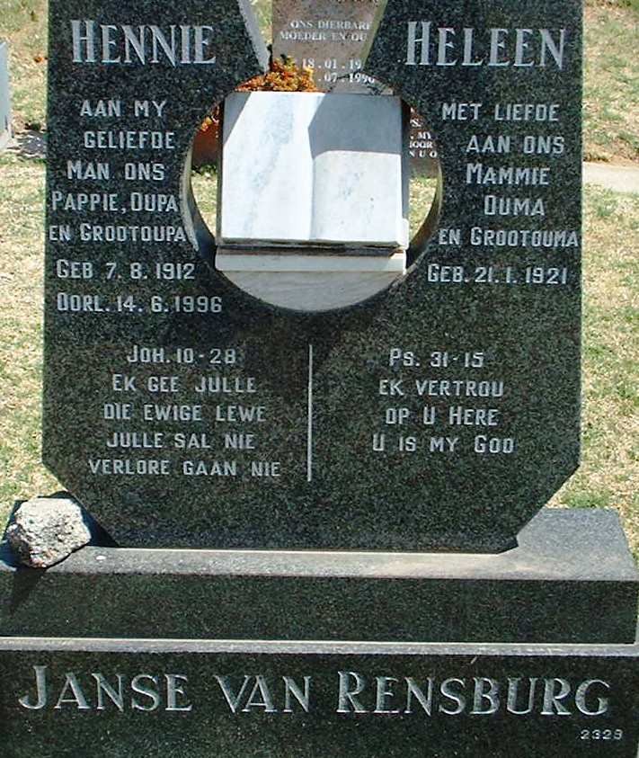 RENSBURG Hennie, Janse van 1912-1996 &amp; Heleen 1921-