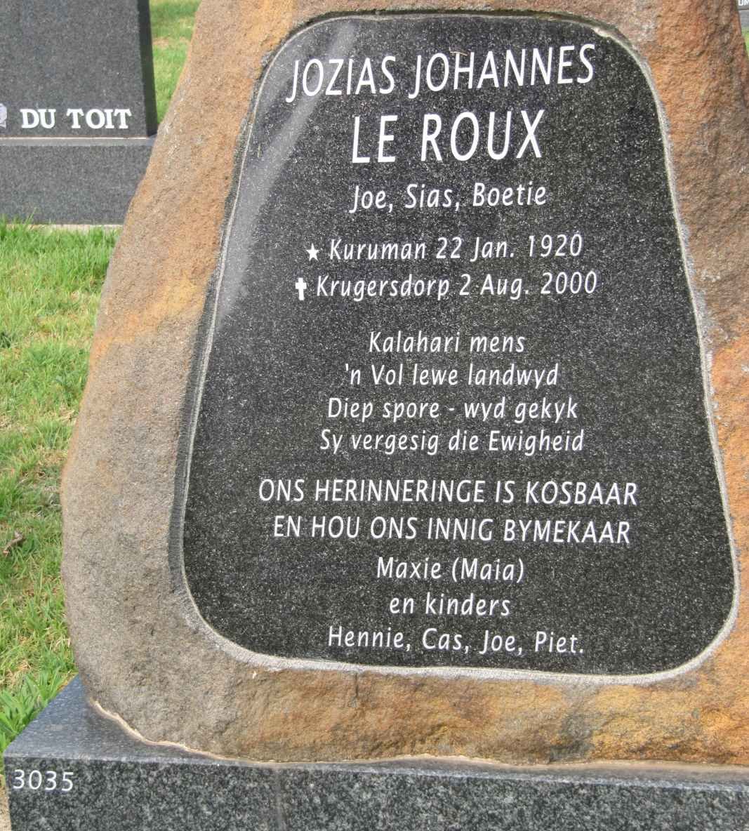 ROUX Jozias Johannes, le 1920-2000