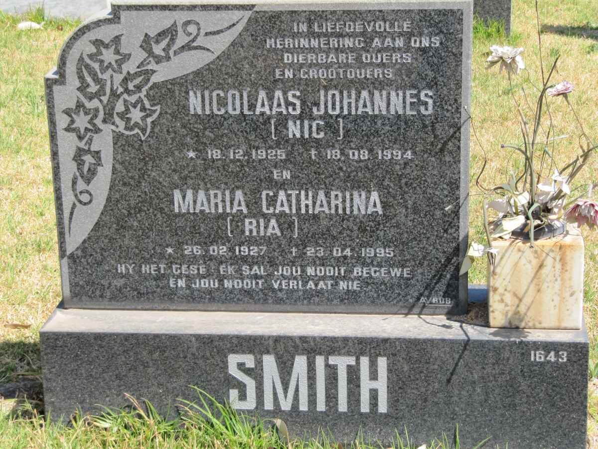 SMITH Nicolaas Johannes 1925-1994 &amp; Maria Catharina 1927-1995