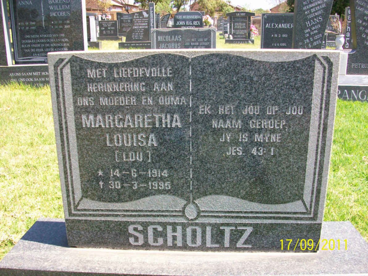 SCHOLTZ Margaretha Louisa nee LOU 1914-1995