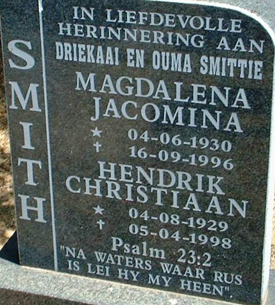 SMITH Hendrik Christiaan 1929-1998 &amp; Magdalena Jacomina 1930-1996