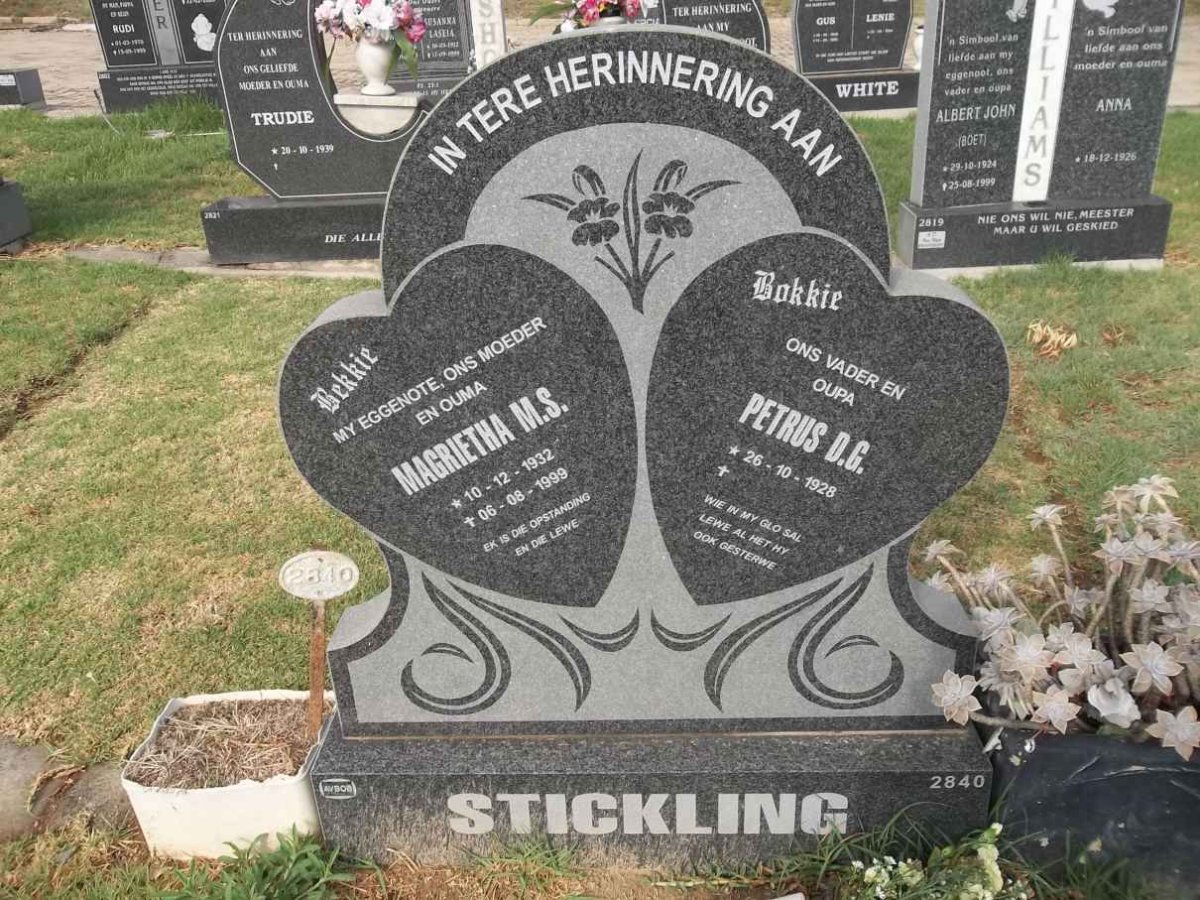 STICKLING Petrus D.G. 1928- &amp; Magrietha M.S. 1932-1999
