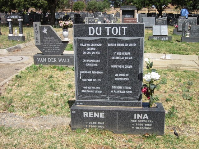 TOIT René, du 1947-1992 &amp; Ina BRESLER 1950-2004
